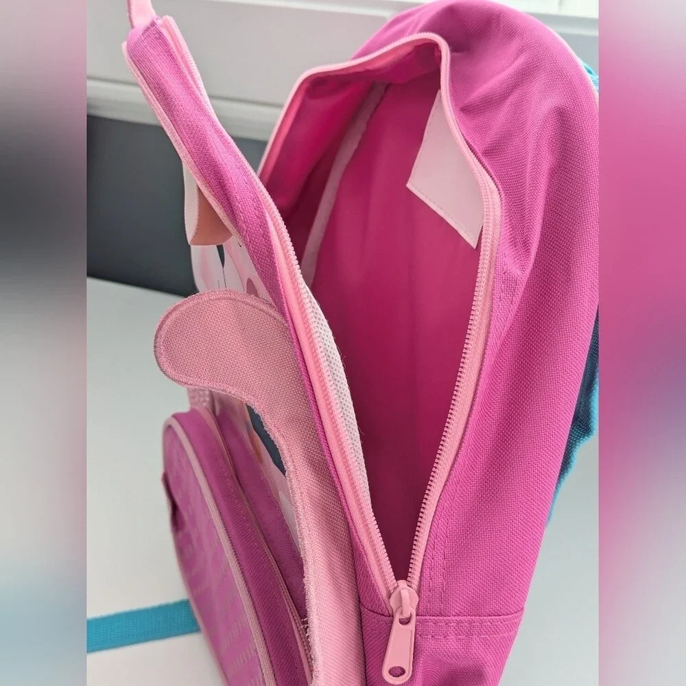 Girls' Pink Cat Backpack/Knapsack w/ 2 Zippered Pockets & Open Side Mesh Pocket